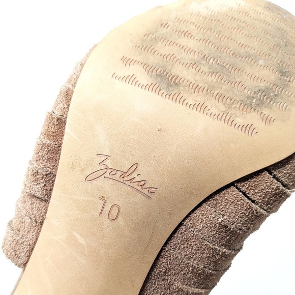 Zodiac Womens 10 Cassie Leather Sandals Brown Tan Woven Open Toe Block Heel Zip - Picture 8 of 9